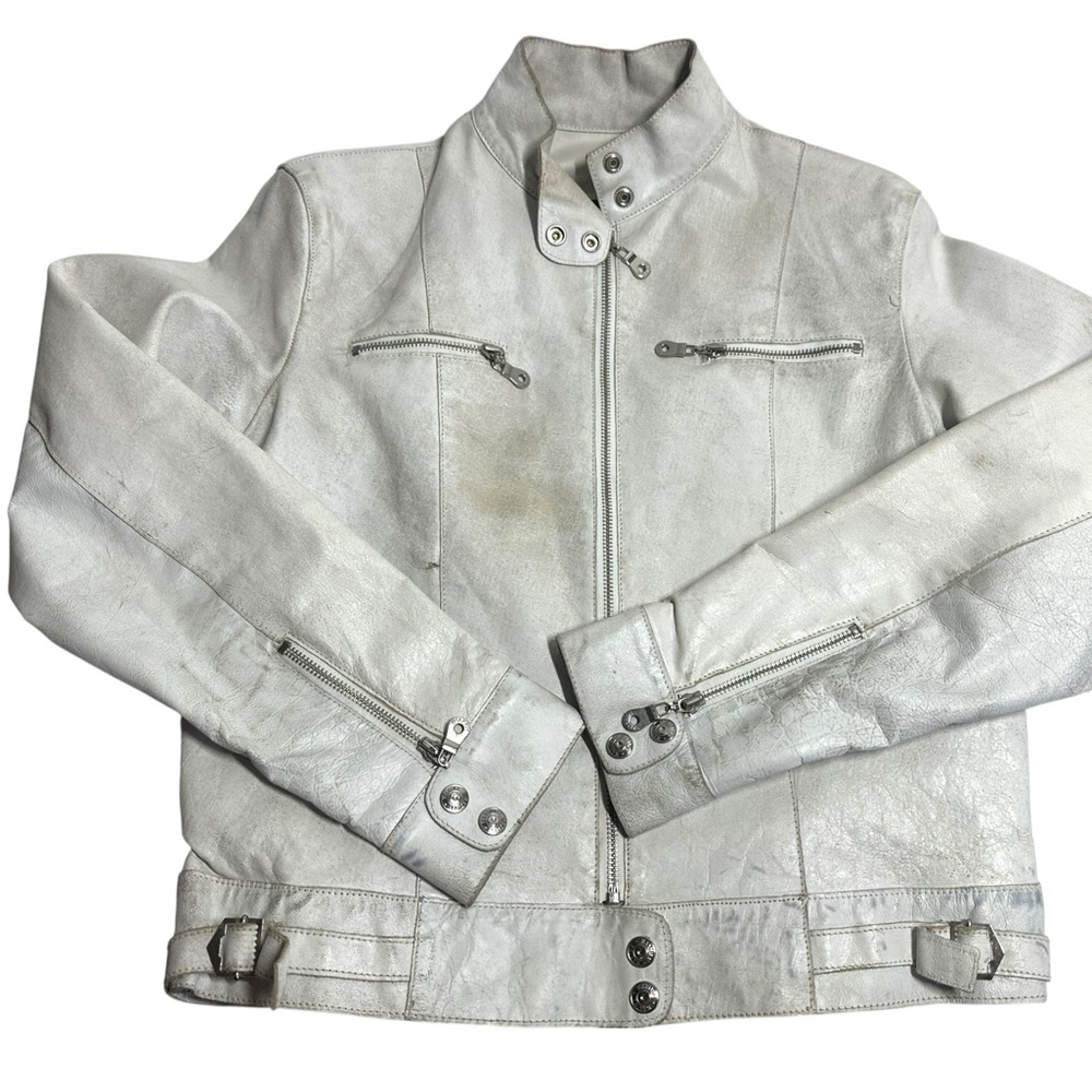 Wilsons Leather Maxima White Leather Moto Jacket Vintage Women's Large Biker